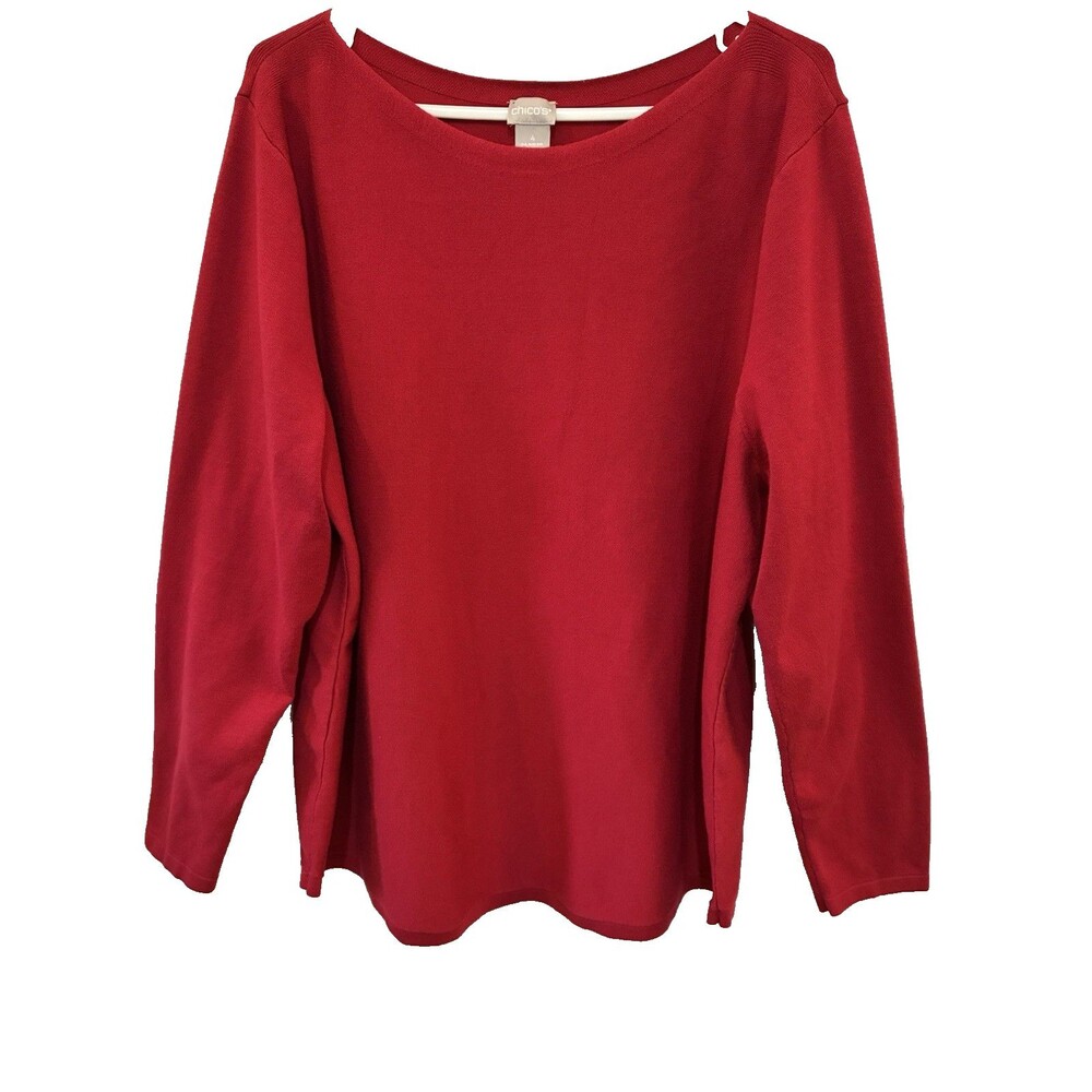 Chico's Red Sweater Tunic Size 4 (XXL) Lightweight Boat Neck Long Sleeve - Picture 2 of 6